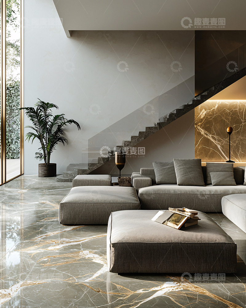 高清大图下载【趣麦麦图】现代极简风格大理石客厅