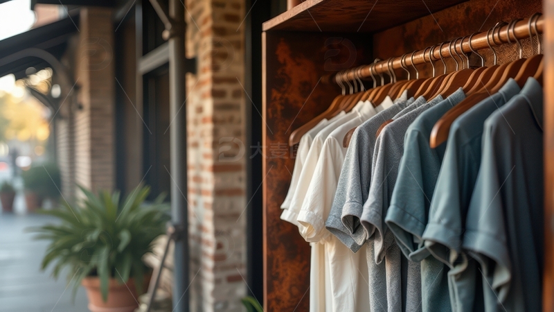 高清大图下载【趣麦麦图】街边店铺的衬衫悬挂展示