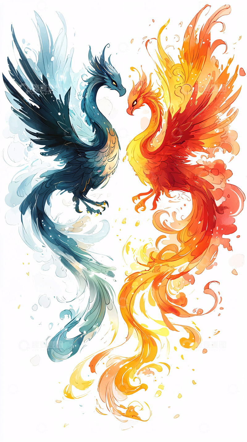 高清大图下载【趣麦麦图】水龙与火凤凰
