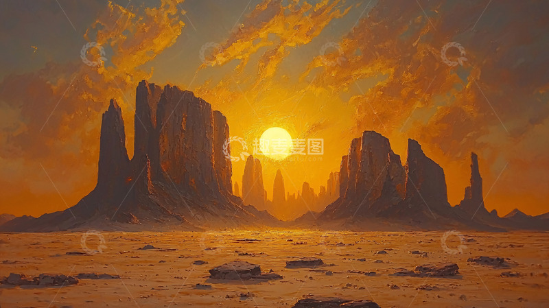 高清大图下载【趣麦麦图】日落戈壁沙漠奇观
