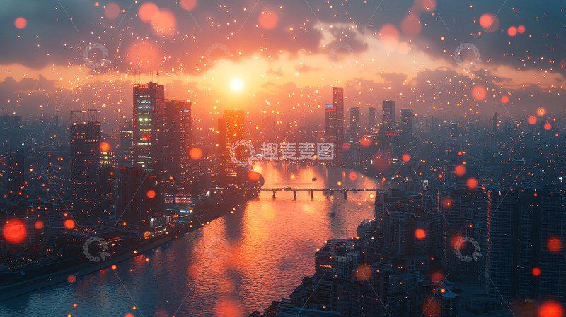 高清大图下载【趣麦麦图】城市日落雪景