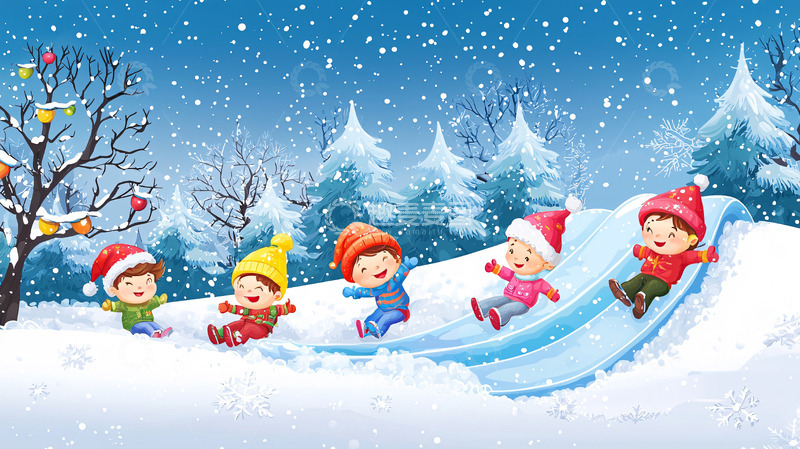 高清大图下载【趣麦麦图】孩子们雪地里玩耍