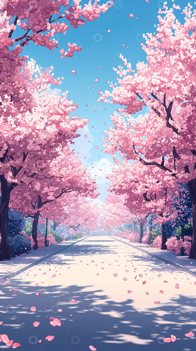 高清大图下载【趣麦麦图】樱花树道路