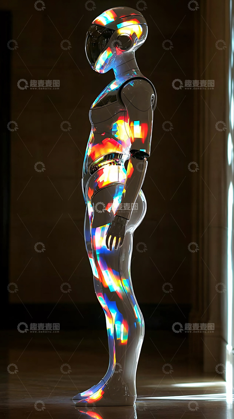 高清大图下载【趣麦麦图】光影下的透明人形机器人