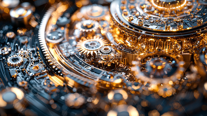 高清大图下载【趣麦麦图】精密的黄金齿轮机械装置