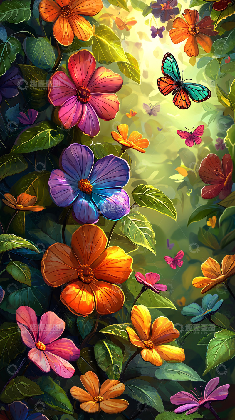 高清大图下载【趣麦麦图】梦幻花海蝴蝶
