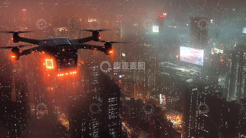 高清大图下载【趣麦麦图】未来都市夜景无人机