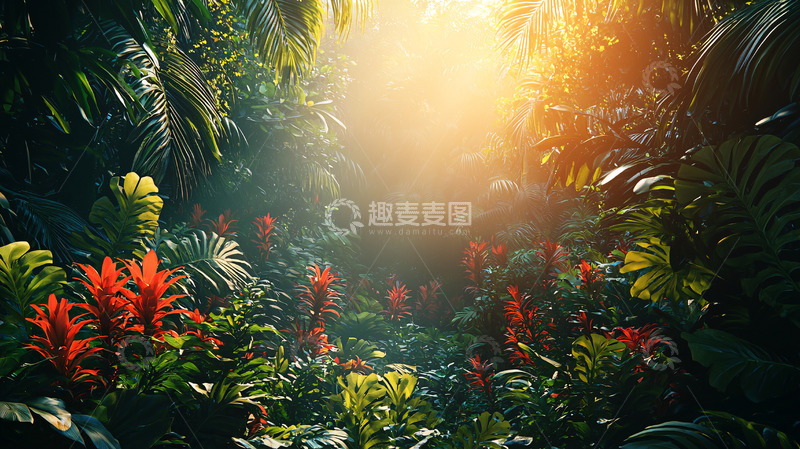 高清大图下载【趣麦麦图】热带雨林阳光洒落