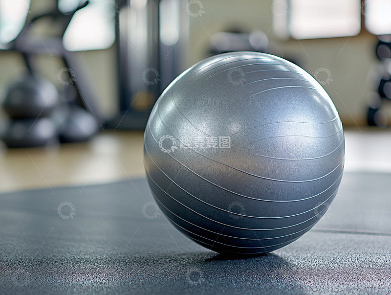 高清大图下载【趣麦麦图】灰色健身球在瑜伽垫上