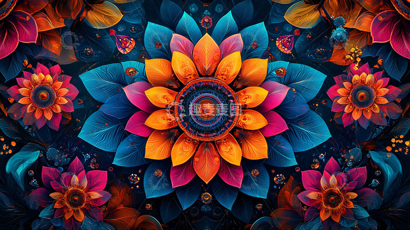 高清大图下载【趣麦麦图】绚丽多彩的抽象花卉图案