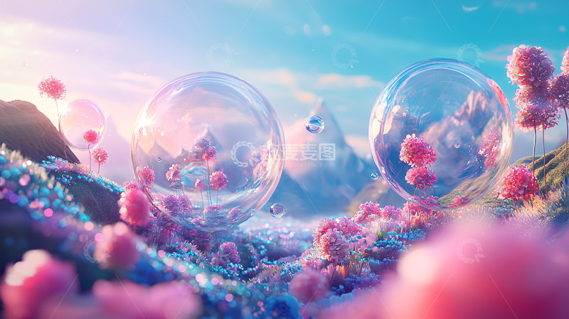 高清大图下载【趣麦麦图】梦幻雪山泡泡