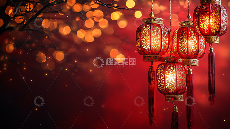 高清大图下载【趣麦麦图】红灯笼喜庆新年背景