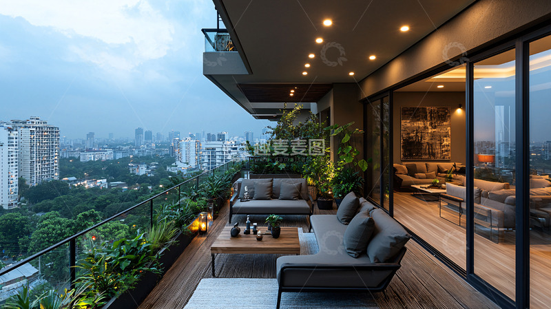 高清大图下载【趣麦麦图】高层公寓阳台夜景