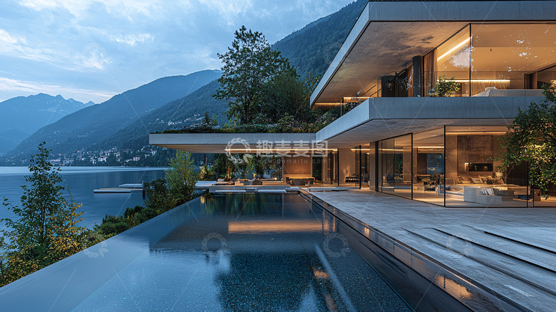 高清大图下载【趣麦麦图】山景湖景现代别墅