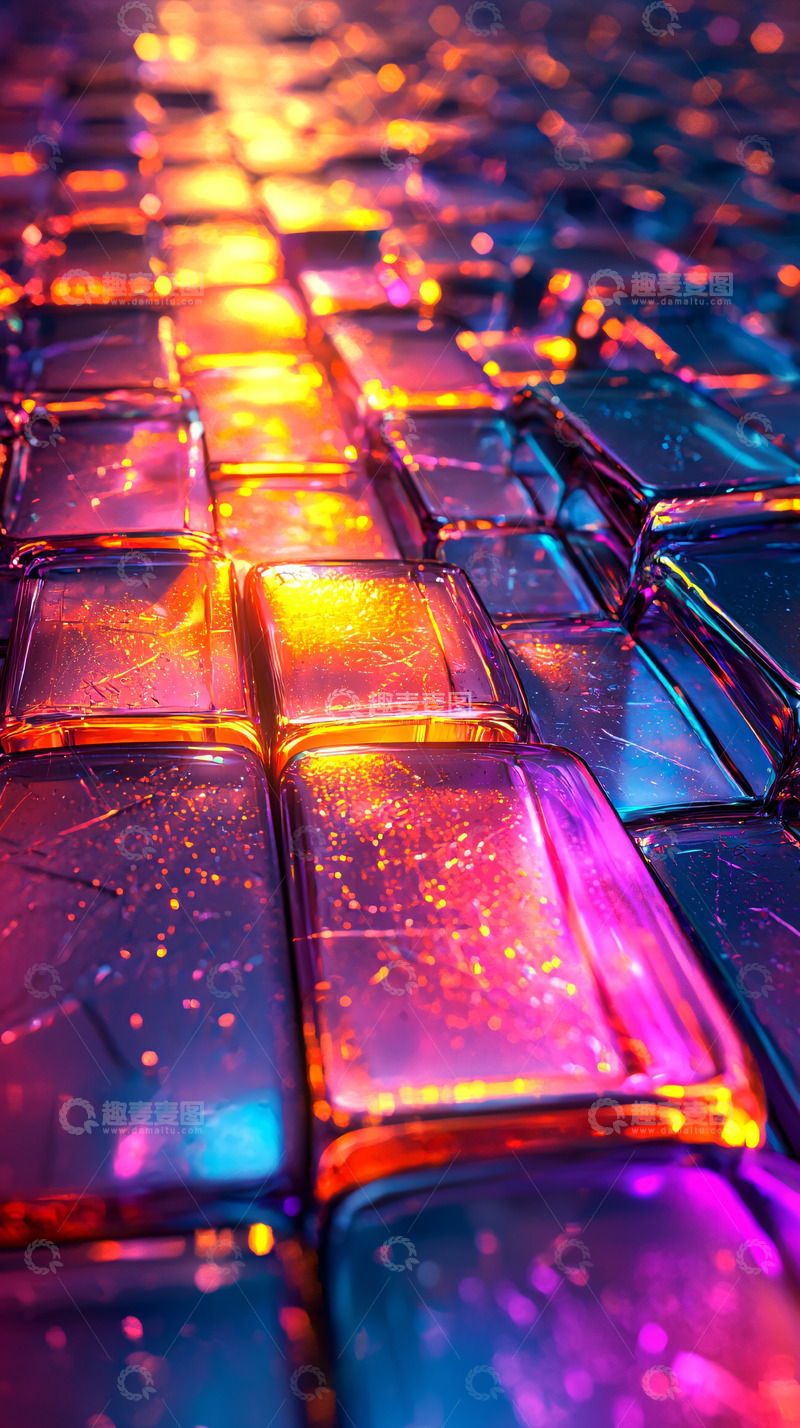 高清大图下载【趣麦麦图】彩色发光方块的抽象图案