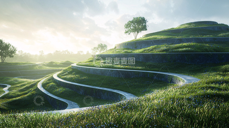 高清大图下载【趣麦麦图】清晨阳光下的绿色梯田