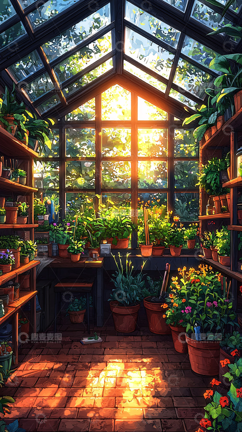 高清大图下载【趣麦麦图】阳光洒满玻璃花房