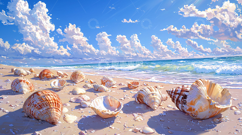 高清大图下载【趣麦麦图】阳光沙滩贝壳海景