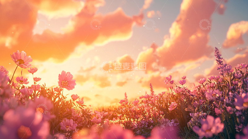 高清大图下载【趣麦麦图】日落花海