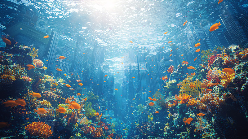 高清大图下载【趣麦麦图】阳光透过海水照射珊瑚礁