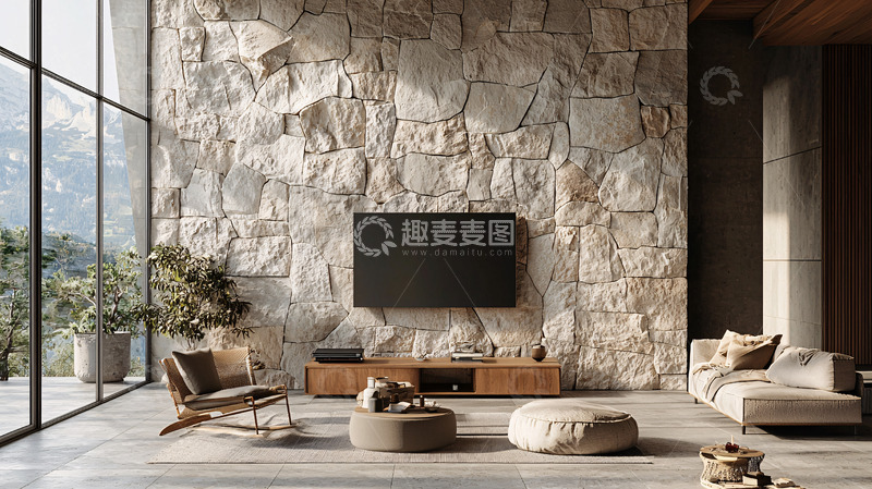 高清大图下载【趣麦麦图】现代简约客厅石墙电视背景