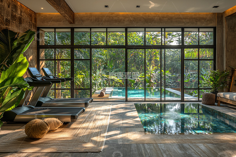 高清大图下载【趣麦麦图】室内泳池健身房