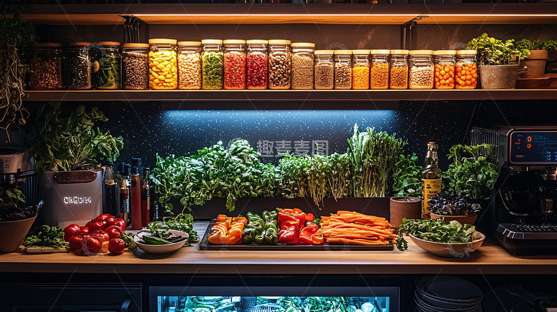 高清大图下载【趣麦麦图】琳琅满目的瓶装食材