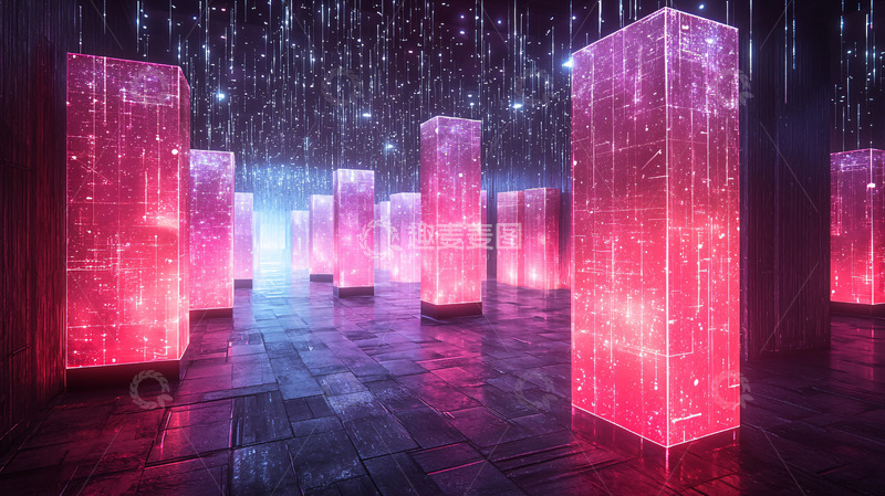 高清大图下载【趣麦麦图】梦幻霓虹灯立方体走廊