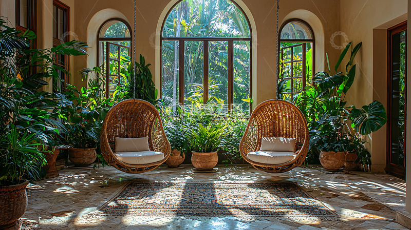 高清大图下载【趣麦麦图】充满绿植的休息区