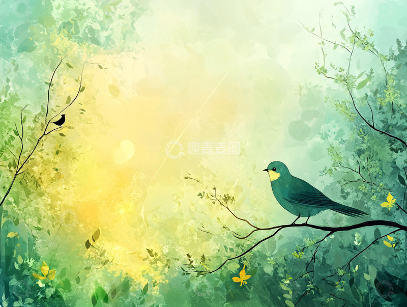高清大图下载【趣麦麦图】绿色小鸟