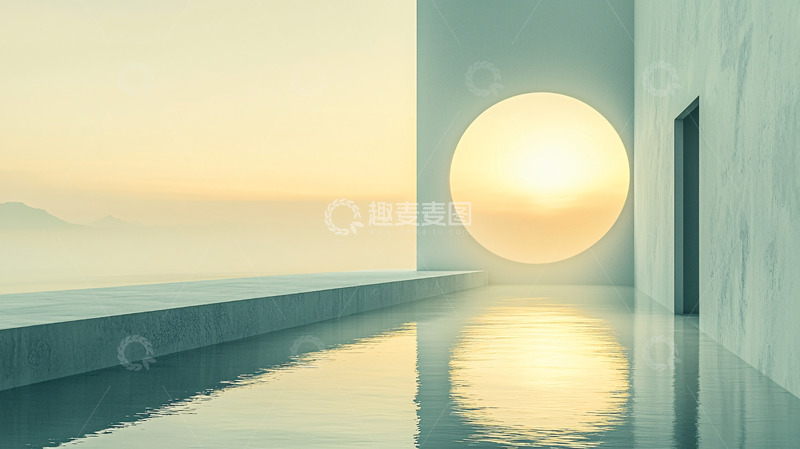 高清大图下载【趣麦麦图】极简风格建筑日出景色