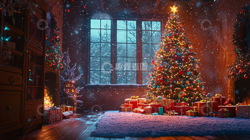 高清大图下载【趣麦麦图】温馨圣诞节室内场景