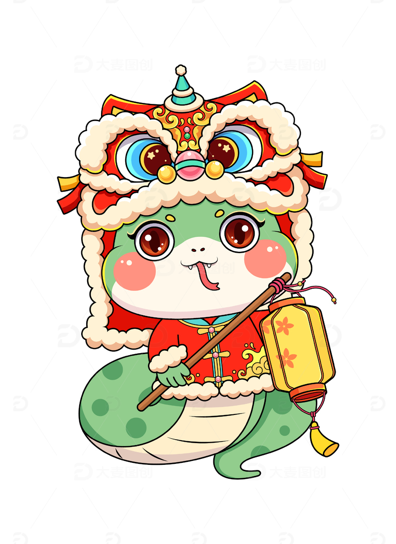 蛇年春节卡通蛇手提灯笼插画