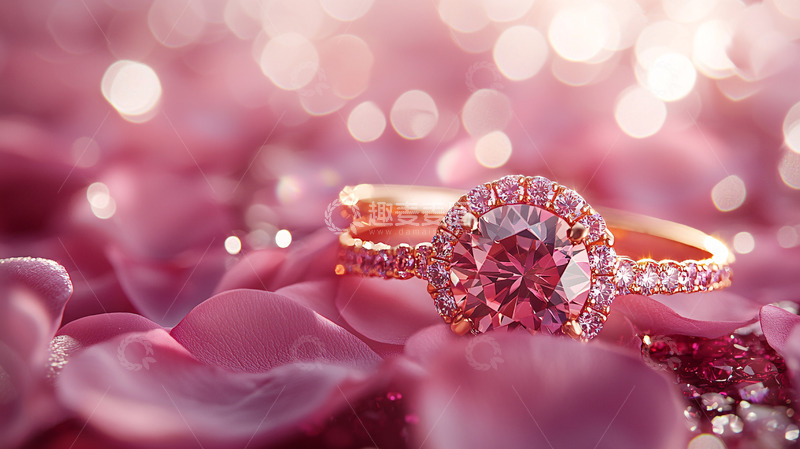 高清大图下载【趣麦麦图】粉色玫瑰花瓣上的钻戒