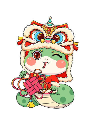 蛇年春节卡通蛇手拿中国结插画