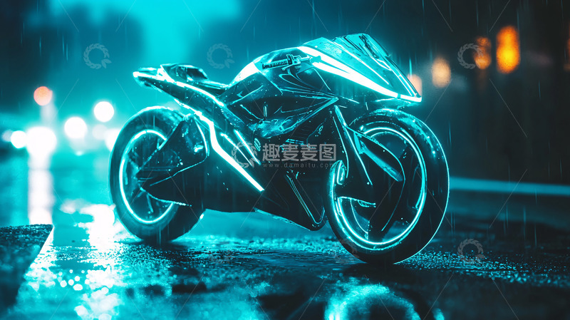 高清大图下载【趣麦麦图】未来科技感摩托车