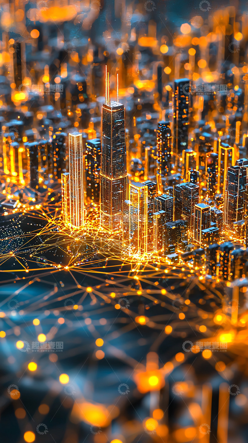 高清大图下载【趣麦麦图】夜幕下的科技感都市夜景