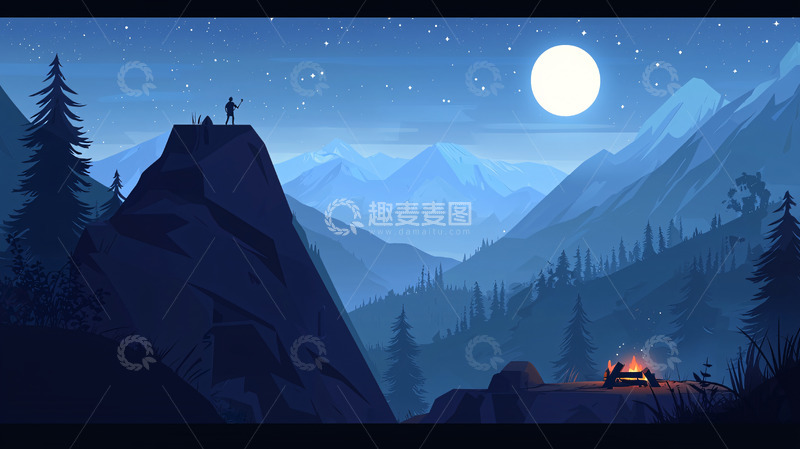 高清大图下载【趣麦麦图】山顶瞭望星空夜景