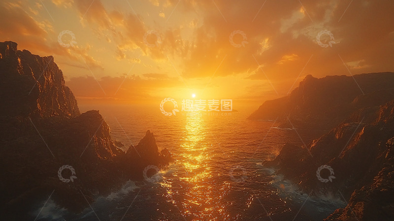 高清大图下载【趣麦麦图】海边落日剪影