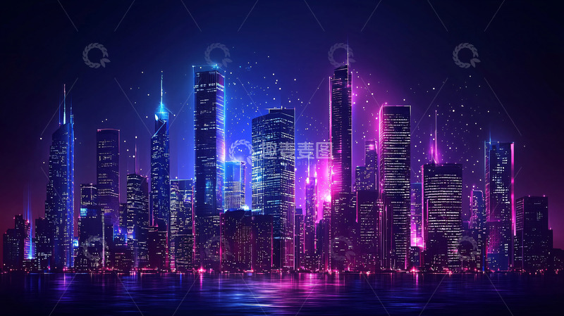 高清大图下载【趣麦麦图】霓虹灯下的未来都市
