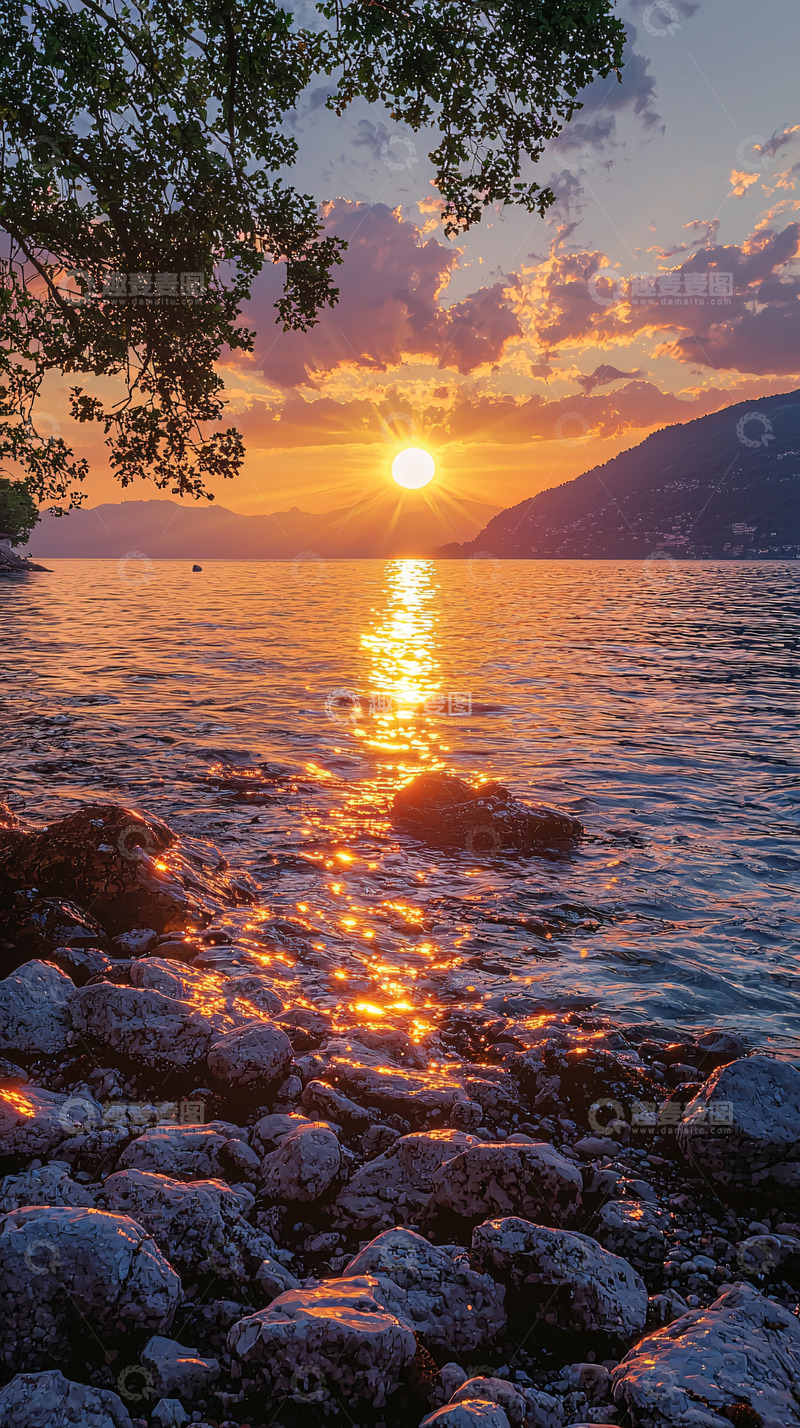 高清大图下载【趣麦麦图】湖边日落