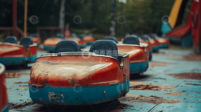 高清大图下载【趣麦麦图】废弃游乐场碰碰车