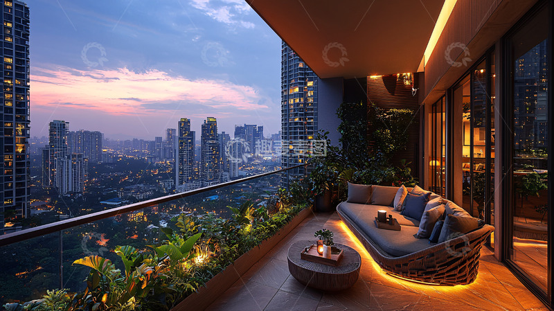 高清大图下载【趣麦麦图】高层公寓夜景阳台