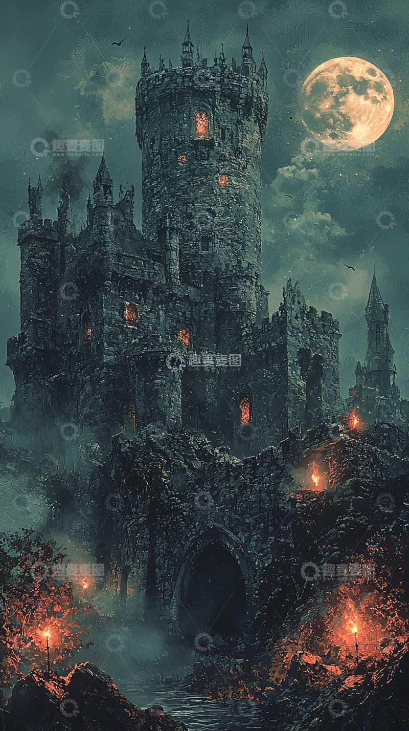 高清大图下载【趣麦麦图】哥特式风格古堡夜景
