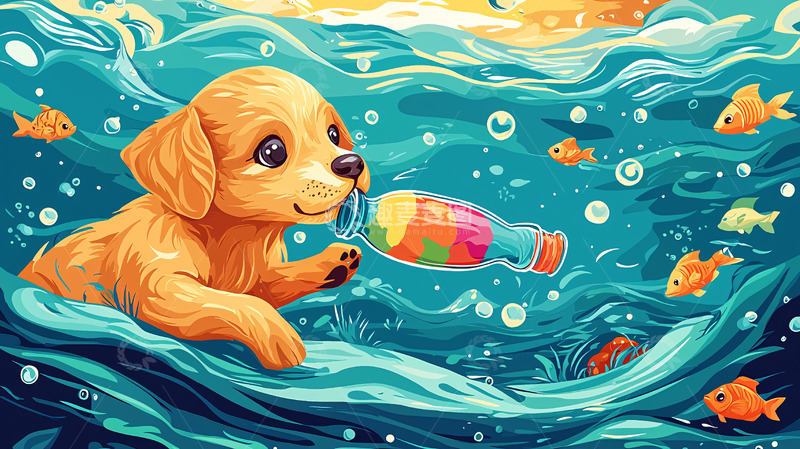 高清大图下载【趣麦麦图】水中金毛幼犬