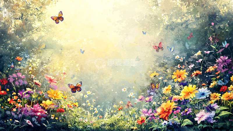 高清大图下载【趣麦麦图】梦幻森林花海蝴蝶
