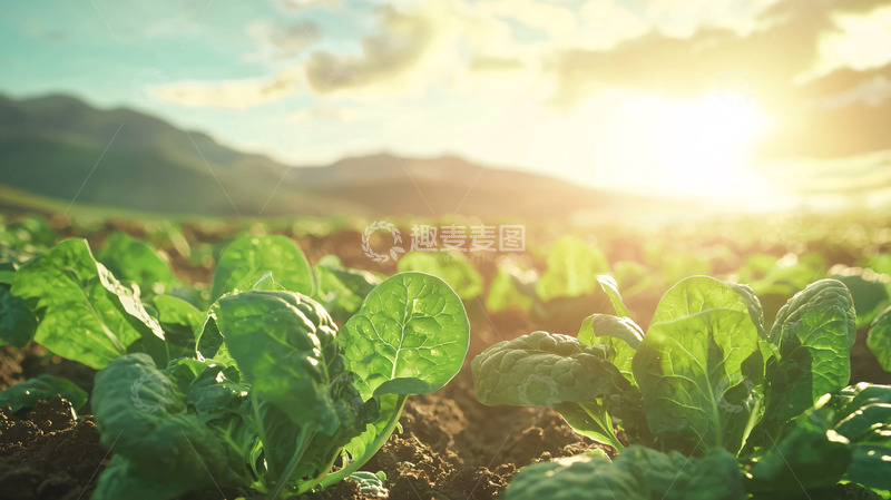 高清大图下载【趣麦麦图】阳光下绿油油的菠菜田