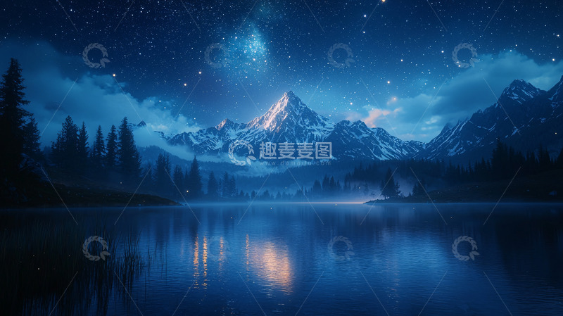 高清大图下载【趣麦麦图】星空下雪山湖泊