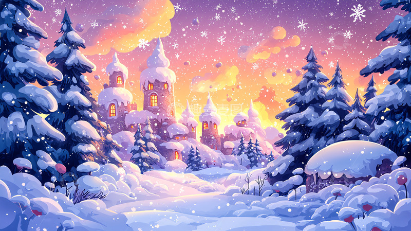 高清大图下载【趣麦麦图】冬日雪景童话小镇