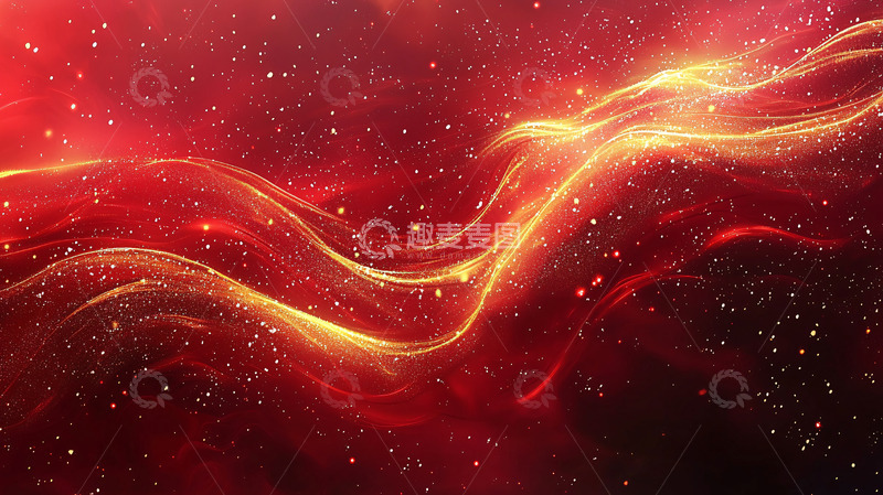 高清大图下载【趣麦麦图】红金色波浪粒子背景